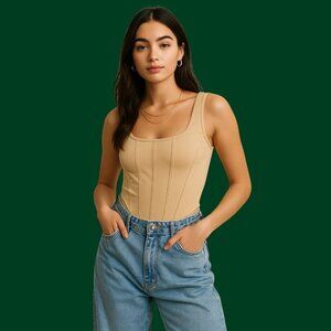 Blue Rain x Francesca’s Beige Corset-Style Bodysuit – Size S